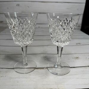 Waterford Alana Claret Wine Glasses Set of 2 Cut Crystal 5 7/8" Signed Ireland